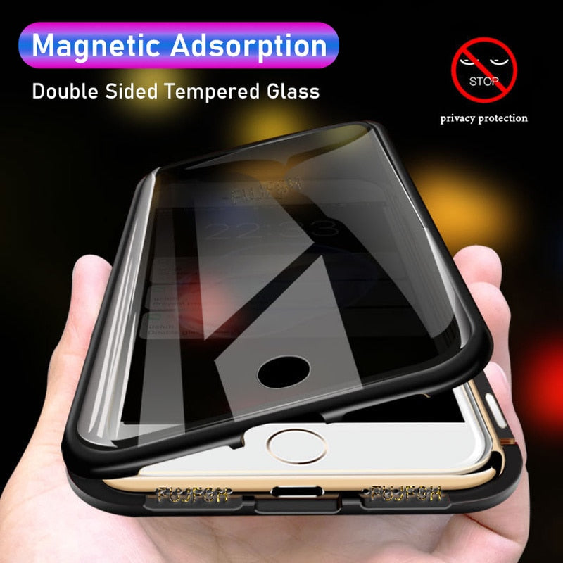 Anti-peep Double Glass Magnetic Adsorption Case for iPhone 13 12 Mini 11 Pro XS Max XR 7 8 6Plus SE 2020 Privacy Protection Case