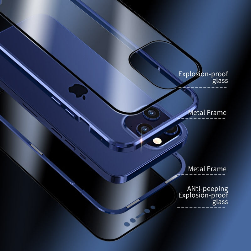 Anti-peep Double Glass Magnetic Adsorption Case for iPhone 13 12 Mini 11 Pro XS Max XR 7 8 6Plus SE 2020 Privacy Protection Case